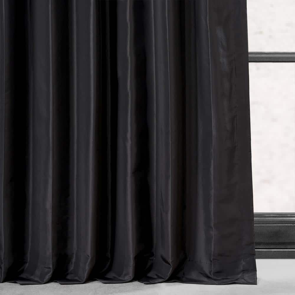 Black 120-Inch Blackout Faux Silk Curtain Panel
