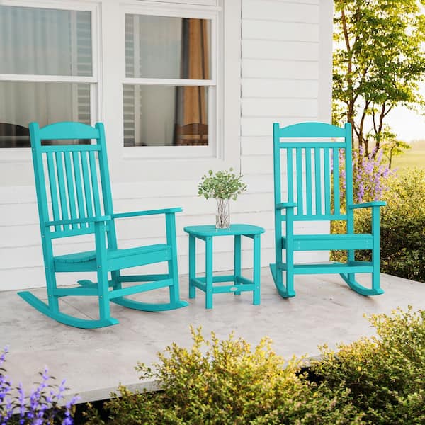 POLYWOOD Grant Park Aruba 3-Piece Plastic Outdoor Rocking Chair Set
