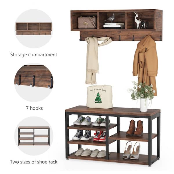 Honey-Can-Do Entryway Coat Rack and Shoe Rack Combo, Black/Natural