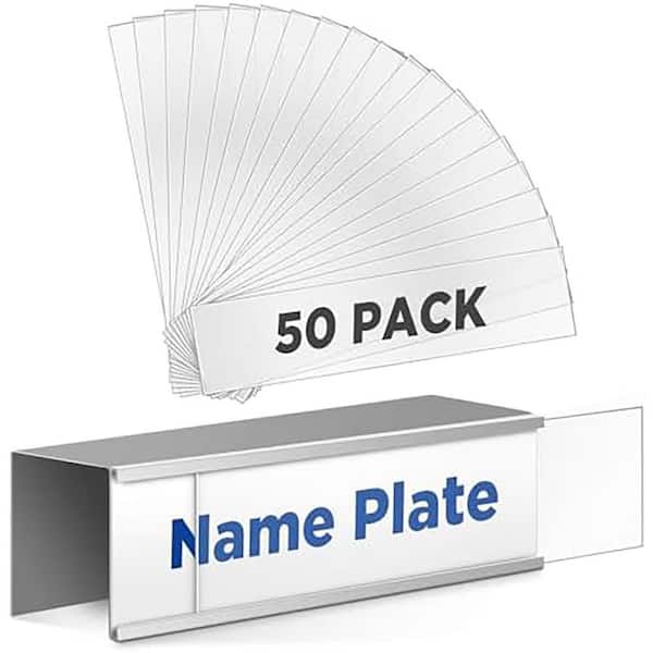 50 Pack Clear Plastic Nameplate Insert Covers for Desk or Wall Nameplate Holder Protective Transparent