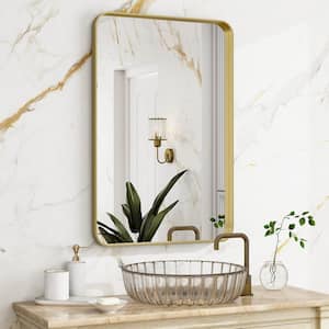 24 in. W x 35.5 in. H Rectangular Modern Aluminum Deep Framed Rounded Gold Wall Mirror