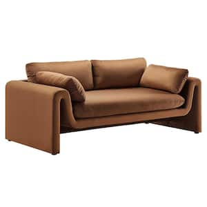 Waverly 76.5 in. Flared Arm Polyester Rectangle Sofa in. Brown