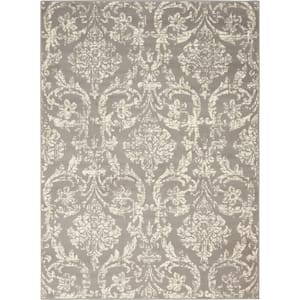 Gray 5 ft. x 7 ft. Damask Power Loom Non Skid Area Rug