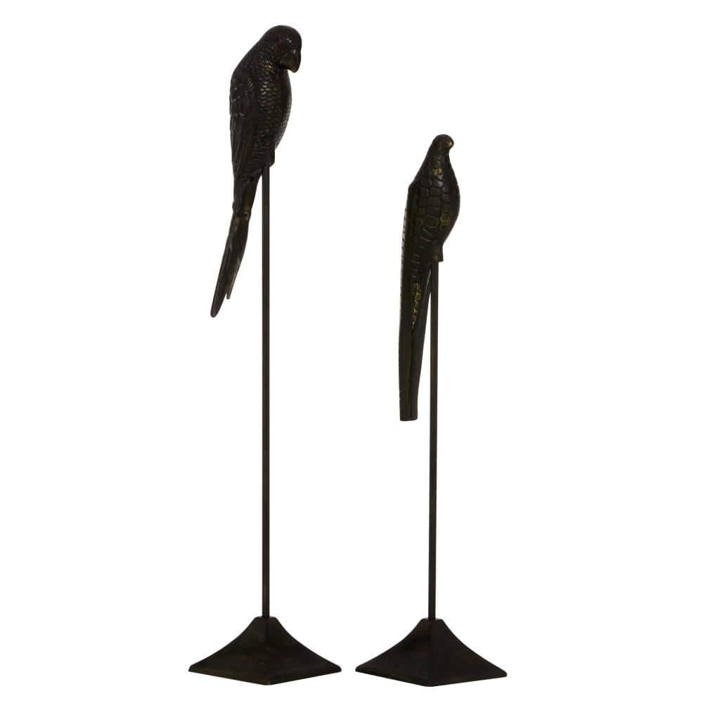 Litton Lane Black Aluminum Bird Sculpture (Set of 2) 55372 - The Home Depot