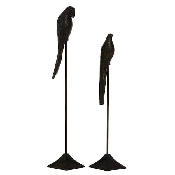 Litton Lane Black Aluminum Bird Sculpture (Set of 2)