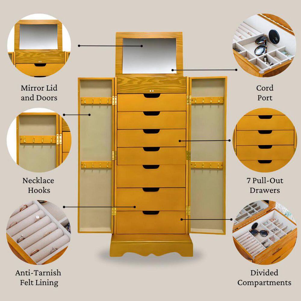 Chelsea Walnut French Jewelry Armoire with Mirror Doors