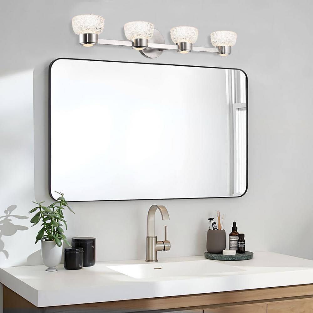 Imogen 31" Brushed Nickel LED Vanity Light with Etched Glass Shades