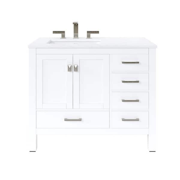 London 42 in. Single Sink White Bath Vanity with White Carrara Quartz Top (Assembled)