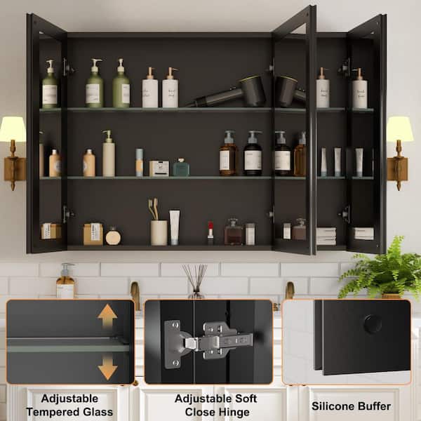 Belle 36 in. W x 30 in. H Rectangular Aluminum Medicine Cabinet with Mirror, Adjustable Shelf, Recessed or Surface Mount