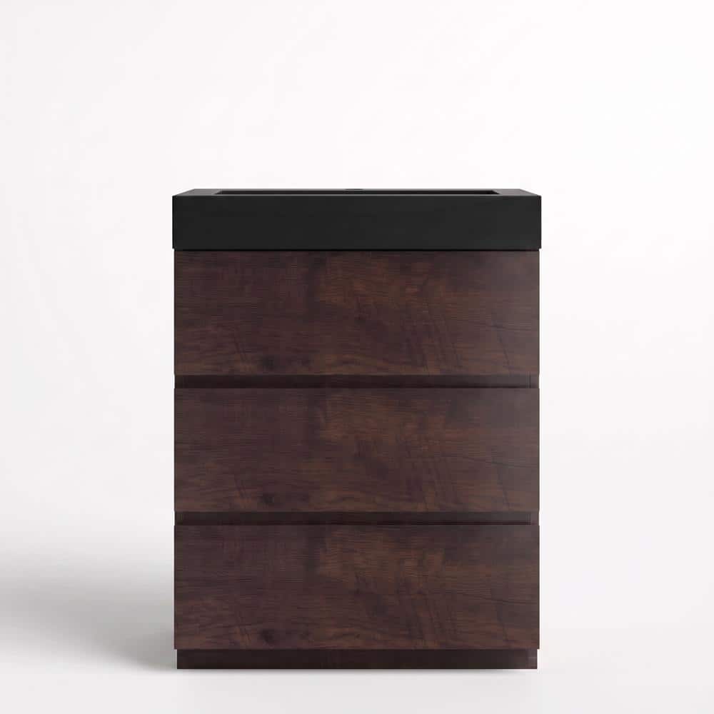 29.9 in. W x 18.1 in. D x 37 in. H Freestanding Bath Vanity in Walnut with Black Solid Surface Top price history on PriceWatchPro