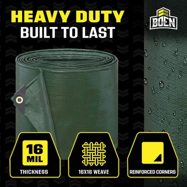 BOEN 12 ft. x 16 ft., Green Ultra Heavy-Duty 16 Mil Thick Hunter