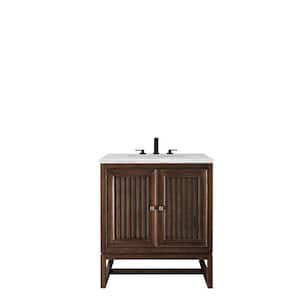 Athens 30 in. W x 23.5 in. D x 34.5 in. H Bathroom Vanity in Mid Century Acacia with Artic Fall Solid Surface Top