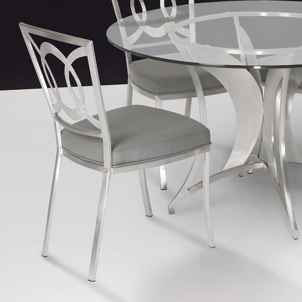 Armen Living Drake 36 in. Gray Fabric and Brushed Stainless Steel Finish Dining Chair (Set of 2)