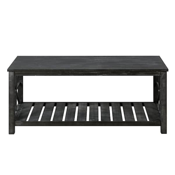 Modern 47 in. Antique Black Rectangle MDF Coffee Table with Storage Shelf