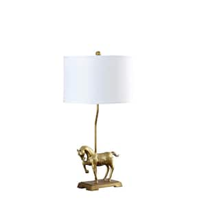 30 in. Gold Stallion Horse Table Lamp With White Shade