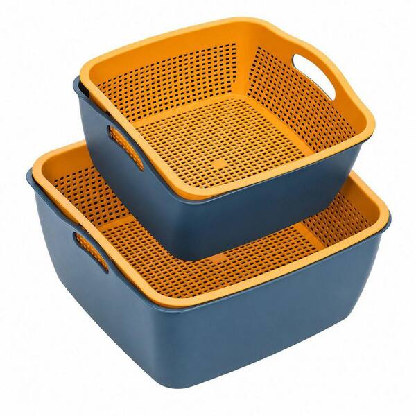 Detachable Double Layer, BPA Free, Large Capacity Food Grade Plastic Kitchen Colander Strainer Bowl Set, 2-Pack