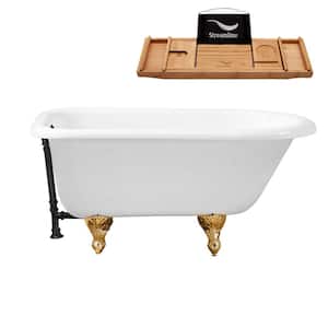 66 in. Cast Iron Clawfoot Non-Whirlpool Bathtub in Glossy White with Matte Black Drain and Polished Gold Clawfeet