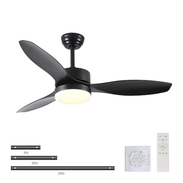 52 in. Indoor Black Ceiling Fan with 3-Colors LED Light and Dimmer and Reversible Motor and Wall Switch/Remote