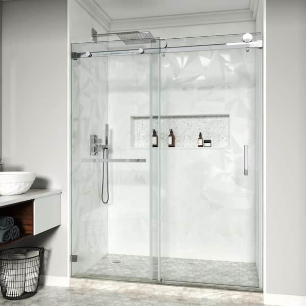 MOHALEN 61-66.5 in. W x 76 in. H Single Sliding Frameless Shower Door in Chrome with 3/8 in. Clear Tempered Glass