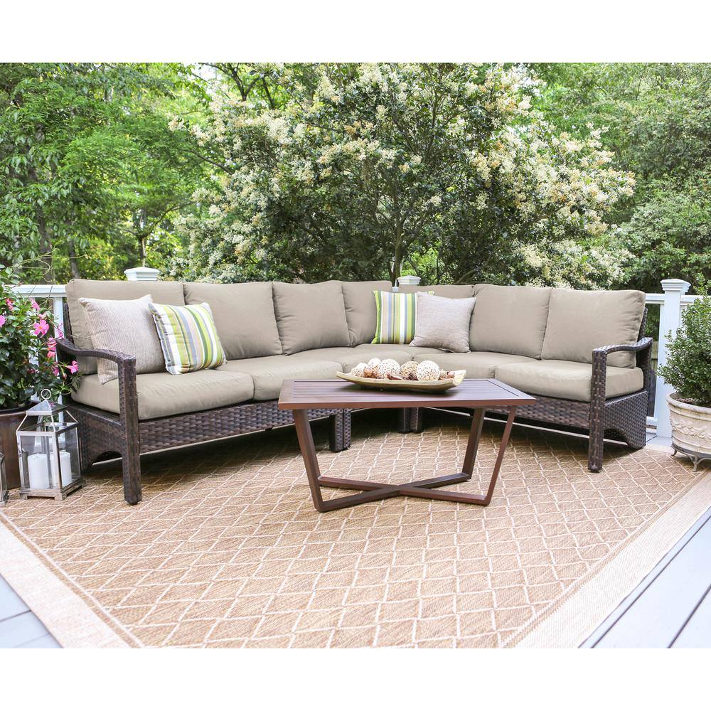 Leisure Made Augusta 5-Piece Wicker Outdoor Sectional Set with Tan ...