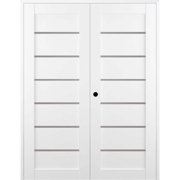 Belldinni Alba 48 in. x 80 in. Right-Handed Active 6-Lite Frosted Glass Bianco Noble Wood Composite Double Prehung French Door