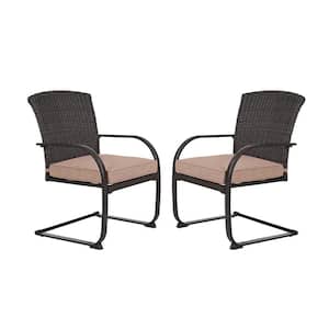 2-Piece Patio Metal Outdoor Dining Chairs with Beige Cushion