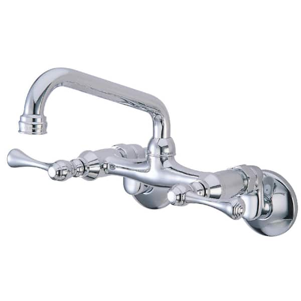 Kingston 2-Handle Wall Mount Standard Kitchen Faucet in Polished Chrome