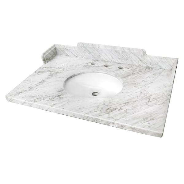 Kingston Brass Pemberton 36 in. W. x 22 in. D Marble Carrara White Rectangular Single Sink Vanity Top in White