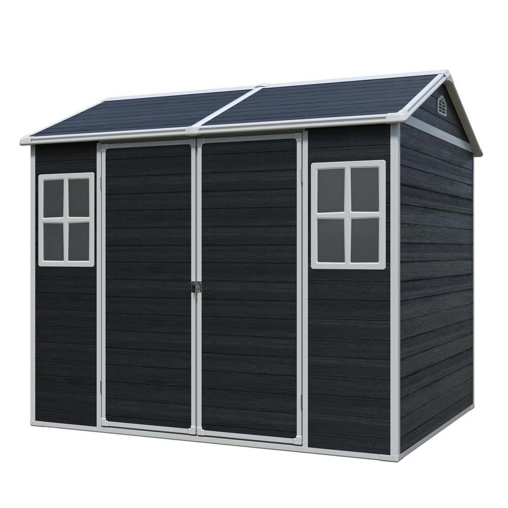 8x6 ft Black Resin Outdoor Storage Shed with Floor, Windows & Lockable Door for Garden Backyard(45.18 sq. ft.) price history on PriceWatchPro