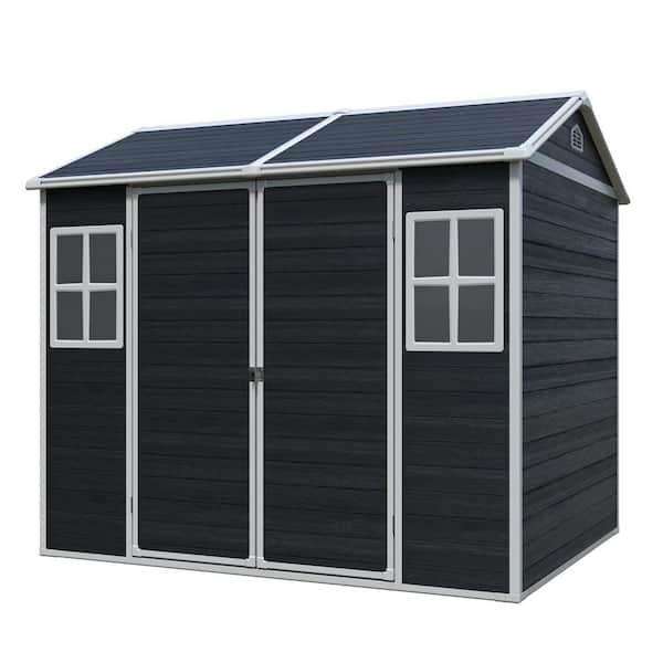 8 x 6 ft. Black Resin Outdoor Storage Shed with Floor, Windows and Lockable Door for Garden Backyard(45.18 sq. ft.)