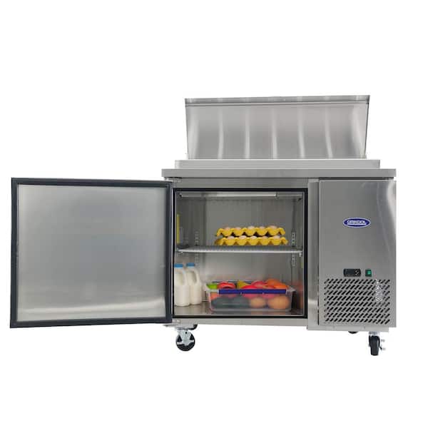 44 in. Coolers Pizza Prep Table with a Built-in Refrigerator 11 cu. ft. with Protection Lid and Smooth Casters