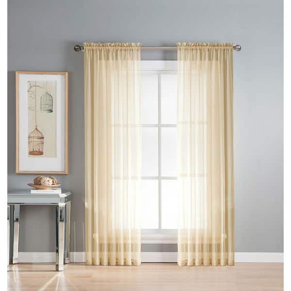Window Elements Sheer Solid Voile Extra-Wide Beige Sheer Rod Pocket Curtain Panel - 54 in. W x 63 in. L
