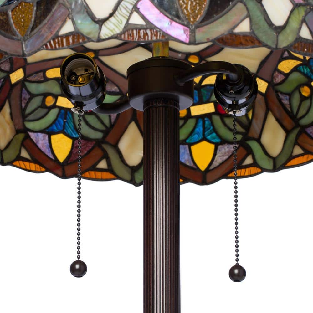 Antique Bronze Stained Glass Floor Lamp with Pull Chain Switch