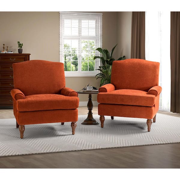 JAYDEN CREATION Bastien Orange Armchair with Wooden Legs (Set of 2)