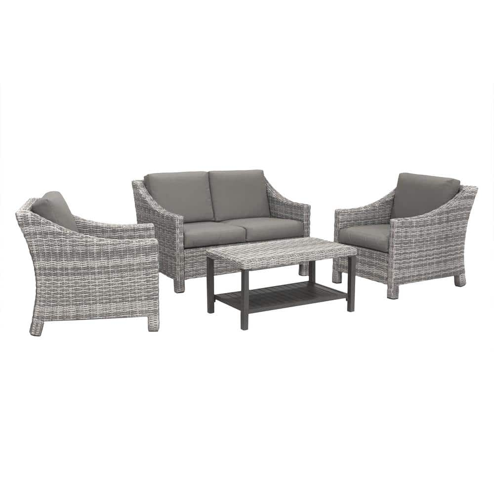 Leisure Made Marietta 4-Piece Wicker Patio Conversation Set with Gray ...