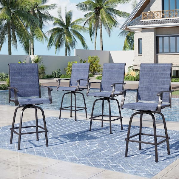 PHI VILLA Swivel Metal Outdoor Bar Stool with Arms in (4-Pack)