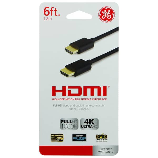 GE 6ft 4K HDMI 2.0 Cable with Ethernet, Gold-Plated Connectors, 48720 