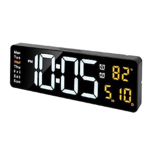 15.7 in. Black LED Digital Wall Clock with Remote, 3-Alarms, 10-Brightness Levels, Countdown, Temp and Calendar Display