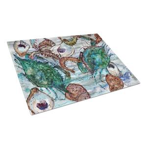 Shrimp, Crabs and Oysters in water Tempered Glass Large Heat Resistant Cutting Board