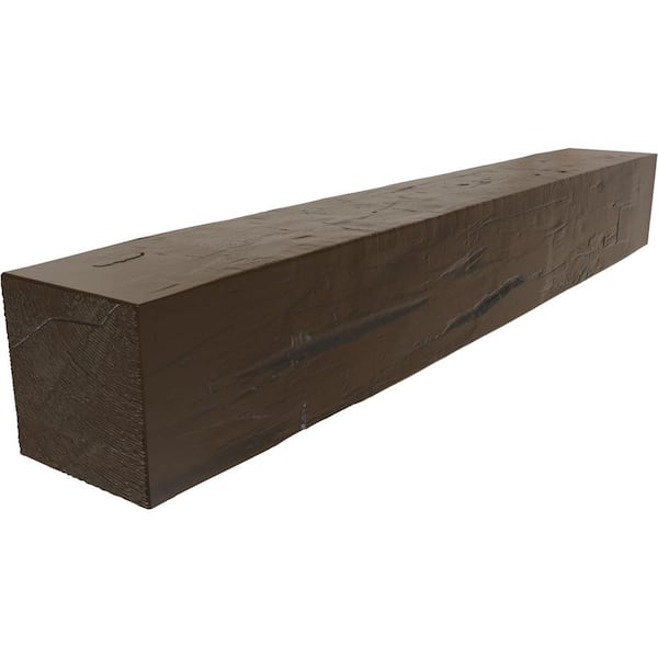 Ekena Millwork 6 in. x 10 in. x 5 ft. Hand Hewn Rustic Faux Wood Beam Fireplace Mantel in Brown Mahogany