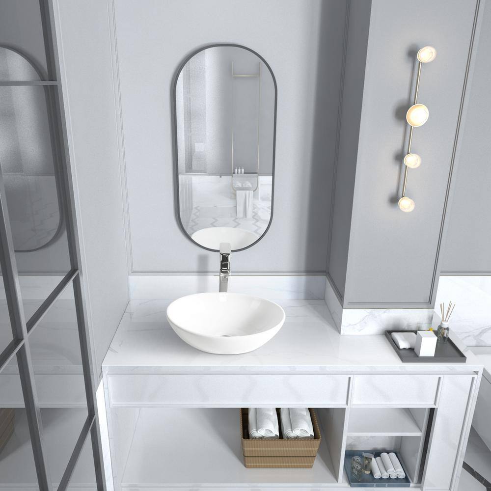 Sinber 16" x 13" Matte White Stone Oval Vessel Sink