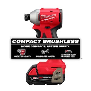 M18 18V Lithium Ion Compact Brushless Cordless 1/4 in. Impact Driver Combo Kit with SHOCKWAVE Screwdriver Bit Set