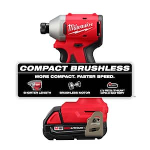 M18 18V Lith-Ion Compact Brushless Cordless Impact Driver Kit with One 2.0 Ah Battery, Charger & Bit Set (25-Piece)