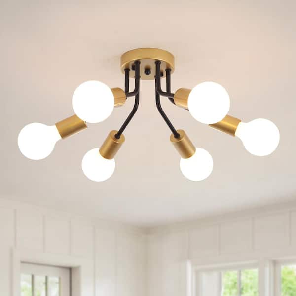 LWYTJO Fasiha 14.78 in. 6-Light Black/Gold Sputnik Sphere Chandelier Industrial Vintage Linear Semi Flush Mount Ceiling Light