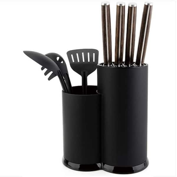 Adrinfly Up to 14-Knife Round Plastic Universal Knife Block without Knives Unique Double-Layer, Wavy Design with Scissors Slot
