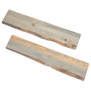 36 in. x 8 in. x 1 in. Riverstone Grey Solid Pine Live Edge Wall Shelf (Set of 2)