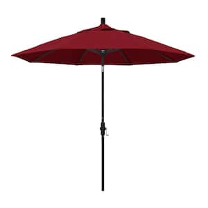 9 ft. Stone Black Aluminum Collar Tilt Crank Lift Market Patio Umbrella in Spectrum Ruby Sunbrella