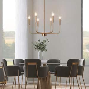 Modern Gold Candlestick Island Chandelier Transitional 6-Light Plated Brass Pendant Light for Kitchen Dining Room