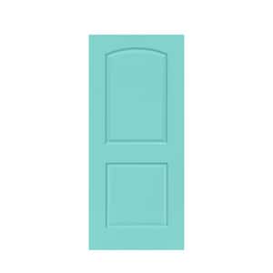 30 in. x 80 in. Mint Green Stained Composite MDF 2 Panel Round Top Interior Barn Door Slab