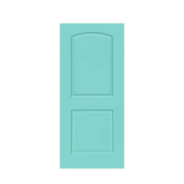 CALHOME 36 in. x 80 in. 2-Panel Mint Green Stained Composite MDF Round Top Interior Barn Door Slab